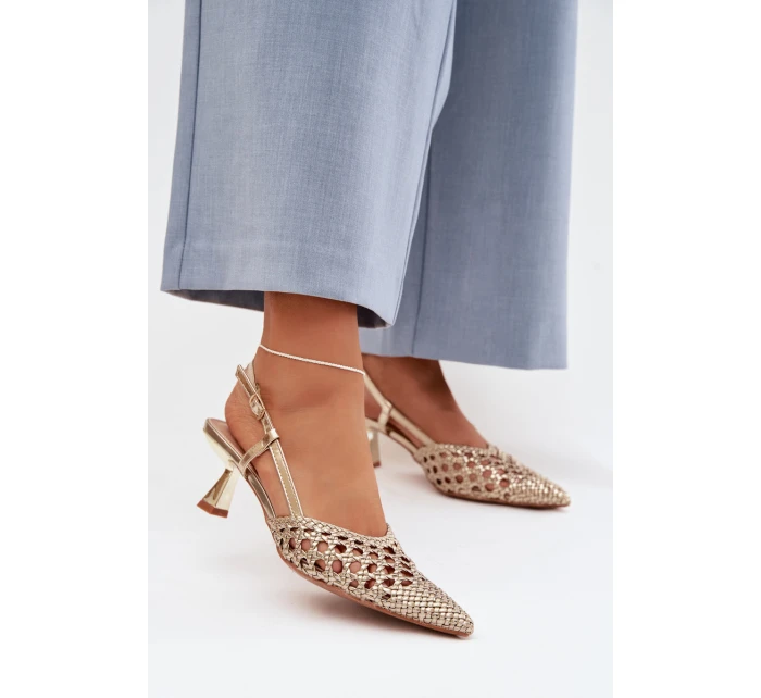 Pletené dámské sandály na podpatku zlaté Selinae