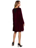 M566 Zamatové šaty uvoľneného strihu - bordové