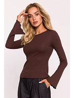 M806 Rebrovaný top s dlhými rukávmi - hnedý
