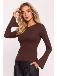 model 20476100 Žebrovaný top s dlouhými rukávy hnědý - Moe