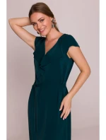 S411 Šaty bez rukávov s volánovým výstrihom - zelené S411 Šaty bez rukávov s volánovým výstrihom - zelené