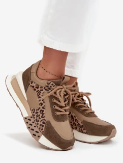 Dámske kožené tenisky na platforme s leopardím vzorom Artiker - hnedé