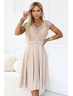 šifonové šaty s krajkovým výstřihem béžové model 22104257 - numoco