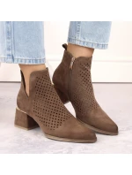 Semišové čižmy na podpätku Potocki W WOL213B hnedé