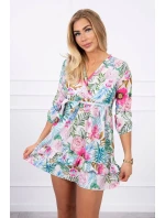 Kvetinové šaty s viazaním v páse ecru Kvetinové šaty s viazaním v páse ecru