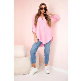 Bavlněná mušelínová košile oversize bonbónově růžová