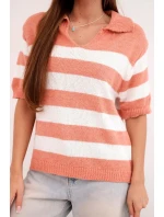 Dámsky pruhovaný sveter s krátkym rukávom a golierom