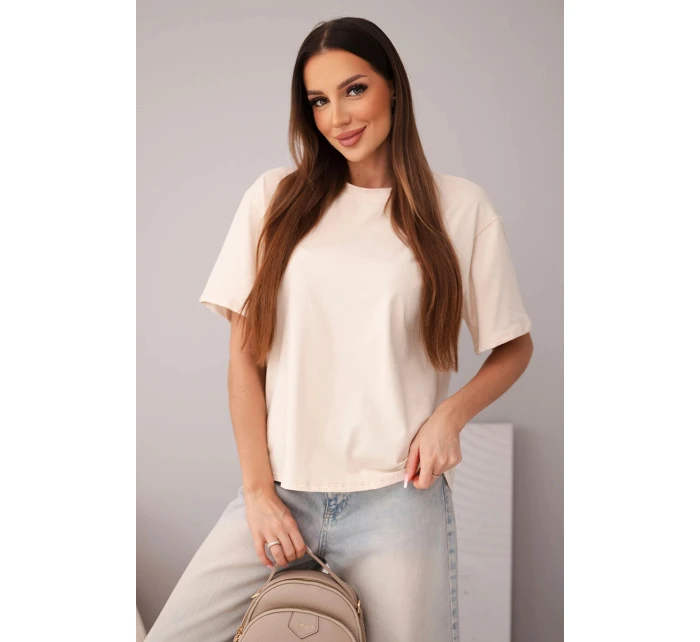 Dámská bavlněná basic halenka s krátkým rukávem béžová