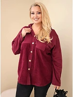 Dámská bavlněná mikina Plus Size s kapucí a knoflíky bordó barva Dámská bavlněná mikina Plus Size s kapucí a knoflíky bordó barva
