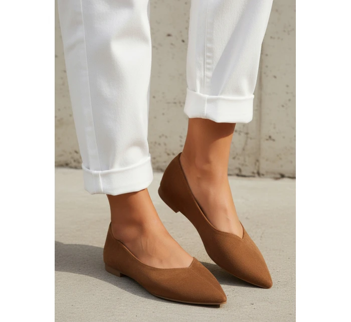 Dámske semišové špicaté baleríny hnedé FashionStreet ZY1349