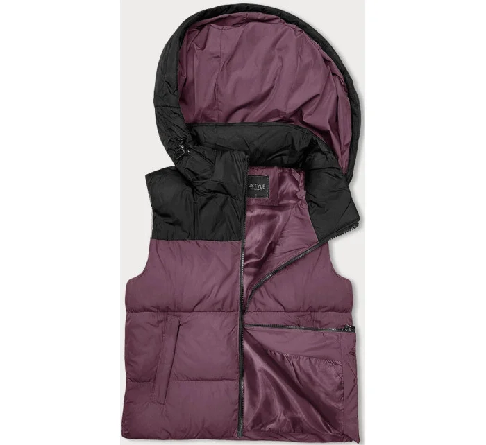 Dámska krátka vesta s kapucňou j.style purple-black (16M9112-53)