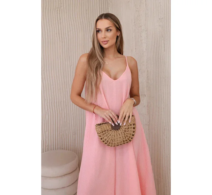 Mušelínové šaty bez ramienok marhuľová