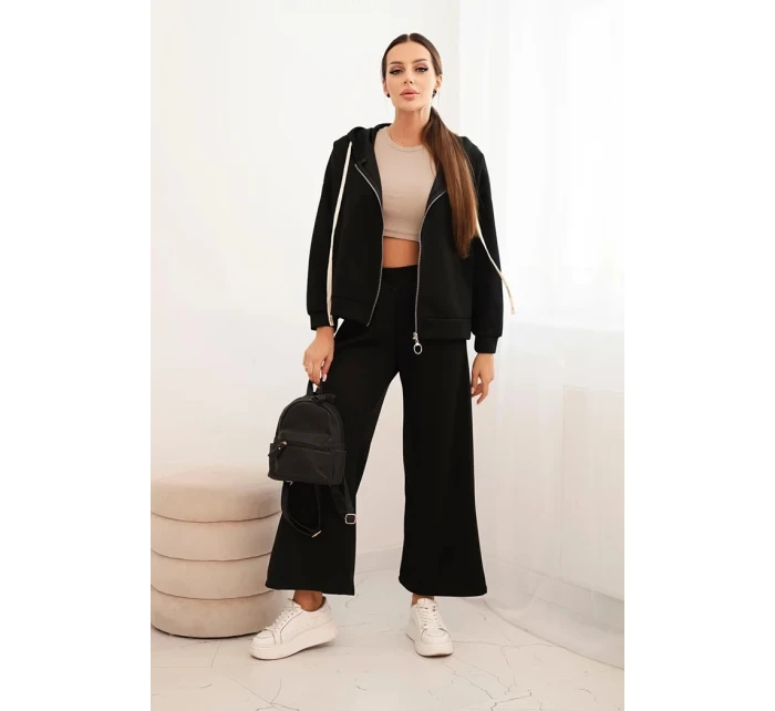Dámsky maslový komplet so širokými nohavicami a mikinou na zips čierny Dámsky maslový komplet so širokými nohavicami a mikinou na zips čierny