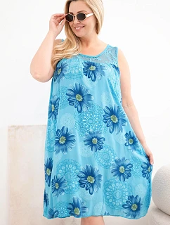 Dámské šaty Plus Size z viskózy s květinovým vzorem a krajkovým výstřihem tyrkysová