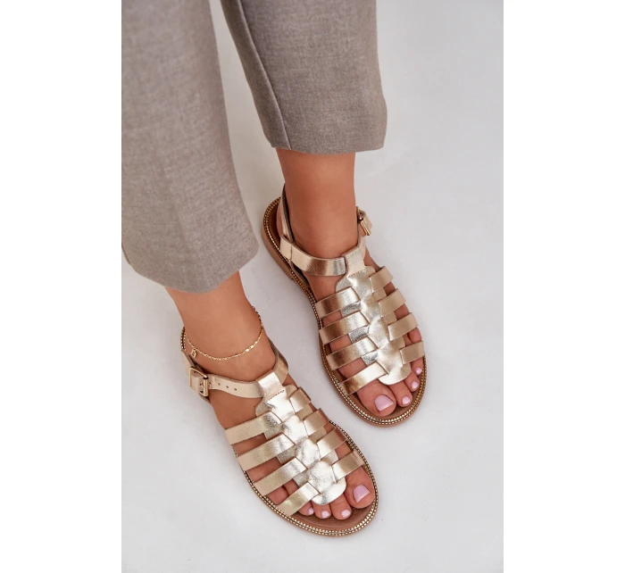 Kožené Sandály Na Plochém Podpatku Zazoo model 21682317 Zlaté - Boto Kožené Sandály Na Plochém Podpatku Zazoo model 21682317 Zlaté - Boto