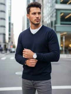 Pánský tmavě modrý svetr s výstřihem Dstreet model 21993987 - FashionStreet