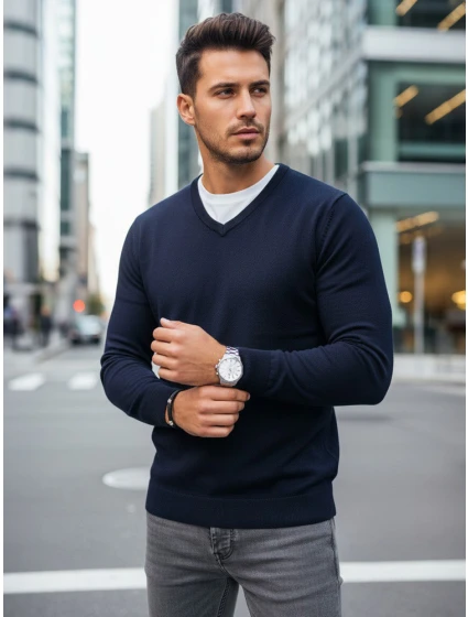 Pánský tmavě modrý svetr s výstřihem Dstreet model 21993987 - FashionStreet