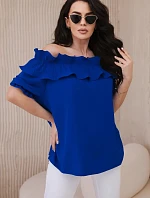 Španielska blúzka s ozdobným volánom v chrpovo modrej farbe