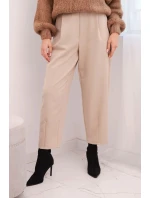 Dámské kalhoty s vysokým pasem a záhyby béžové