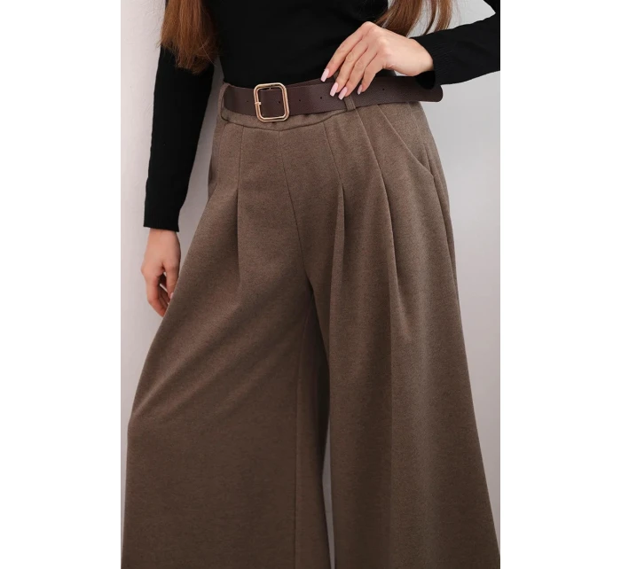 Dámské kalhoty se širokým nohavicí a páskem fango