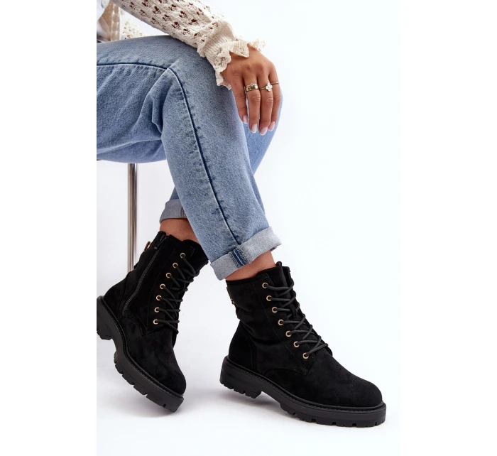 Damskie Botki Workery Na Suwak Czarne Ninsuni Damskie Botki Workery Na Suwak Czarne Ninsuni