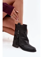 Kožené dámské kotníkové boty s límcem na  Černé model 21728429 - Maciejka
