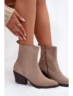 Semišové dámské cowboy boty na podpatku vyhřívané béžové Dylira