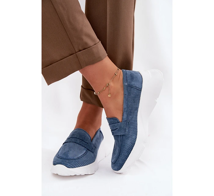 Dámské mokasíny z přírodního semiše na platformě Vinceza 79626 tmavě modré