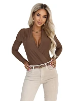375-11 Štýlový dámsky body s krížovým výstrihom – farba mokka hnedá 375-11 Štýlový dámsky body s krížovým výstrihom – farba mokka hnedá