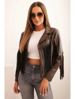 Dámska bunda z ekokože so strapcami v boho štýle, hnedá Dámska bunda z ekokože so strapcami v boho štýle, hnedá