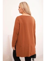 Dámske Plus veľkosť asymetrické blúzka s dlhým rukávom tmavý Camel