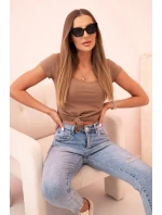 Dámska klasická bavlnená blúzka s krátkymi rukávmi modrá