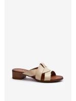 Zazoo 40236 Skórzane Klapki Damskie Na Niskim Obcasie Beżowe