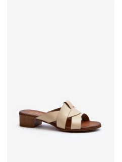Zazoo 40236 Skórzane Klapki Damskie Na Niskim Obcasie Beżowe