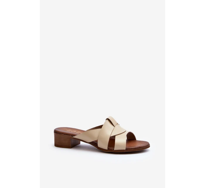 Zazoo 40236 Skórzane Klapki Damskie Na Niskim Obcasie Beżowe