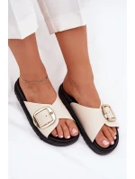 Dámské sandály na platformě se zlatou sponou béžové model 21702692 - Boto Dámské sandály na platformě se zlatou sponou béžové model 21702692 - Boto