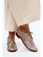 Kožené dámské polobotky s otvory na nízkém podpatku model 22140980 Zlaté - Zazoo