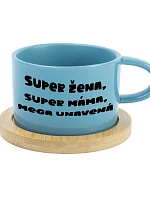 SUPER ŽENA, SUPER MÁMA, MEGA UNAVENÁ. - modrý hrníček makronka 200 ml