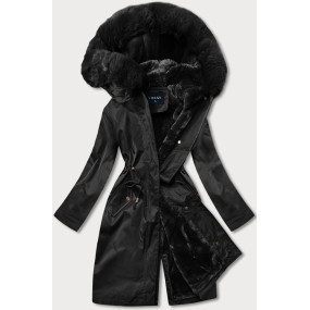 Čierna dámska zimná bunda s machovitým kožúškom (B537-1)