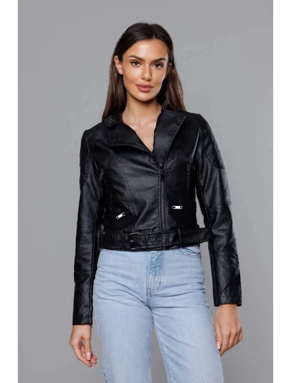Černá bunda ramoneska z ekokůže se stojáčkem model 18059074 - Forget me not FASHION