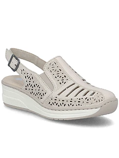 Dámské béžové kožené sandály na platformě model 22060734 - Rieker