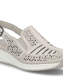 Dámské béžové kožené sandály na platformě model 22060734 - Rieker