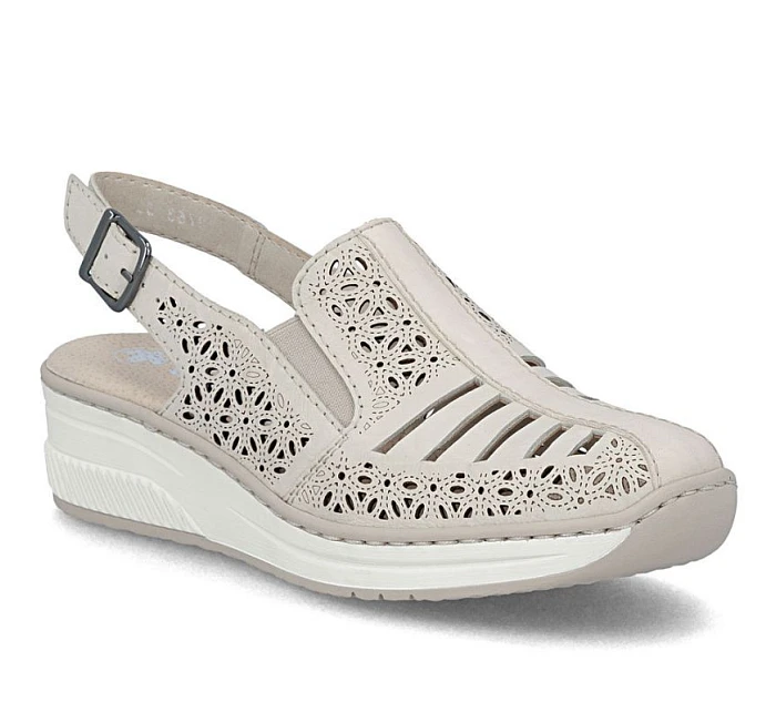 Dámské béžové kožené sandály na platformě model 22060734 - Rieker Dámské béžové kožené sandály na platformě model 22060734 - Rieker