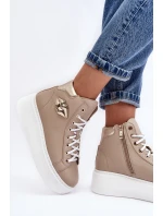 Trampki Damskie Wysokie Na Suwak Lemar Beżowe Katerin Trampki Damskie Wysokie Na Suwak Lemar Beżowe Katerin