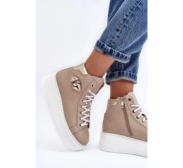 Trampki Damskie Wysokie Na Suwak Lemar Beżowe Katerin Trampki Damskie Wysokie Na Suwak Lemar Beżowe Katerin