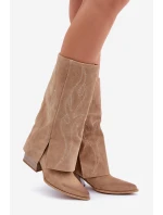 Semišové Kozačky Do  S Svrškem Na Podpatku Béžové model 21680139 - Zazoo