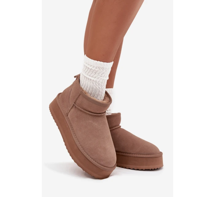 Semišové zimní boty pro ženy na platformě model 21707692 béžové - VINCEZA