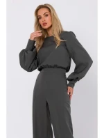 model 18863457 Kombinéza s ozdobnými rukávy khaki barva - Moe