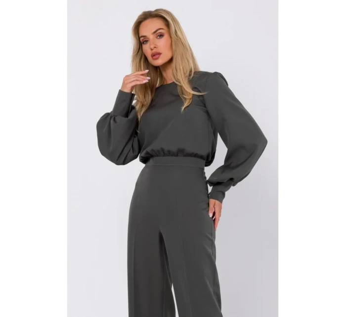 model 18863457 Kombinéza s ozdobnými rukávy khaki barva - Moe