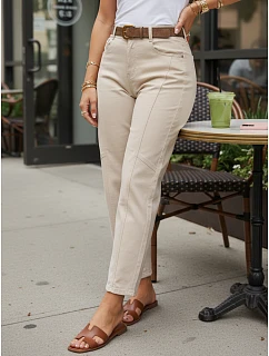 Dámské džíny s páskem mom fit béžové FashionStreet UY3056